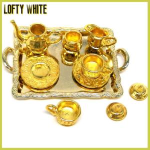 Lofty White ชุดจานถ้วยชาโลหะเฟอร์นิเจอร์บ้านตุ๊กตา10ชิ้น1: 12