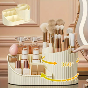 360° Rotating Makeup Brushes Storage Box Multifunctional Cosmetic Storage for Lipstick Eyeshadow with Detachable Brushes Bucket