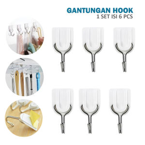 Gantungan Hook Isi 6pc Cantolan Baju Tempel Dinding Multifungsi