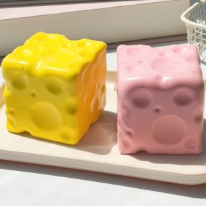 FIRST SONG 6cm Cheese Squeezed Cube Super Soft Realistic Cheese Squishy Toy Portable Comfortable Slow Rebound Fidget Toy Office Desk Toy