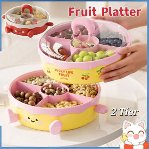 Rotatable Dried Fruit Plate Multi-Layer Stackable Fruit Storage Display Plate Compartment Fruit Serving Tray