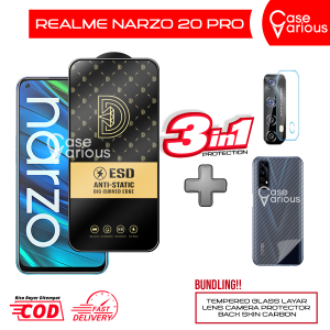Paket 3in1 Tempered Glass Realme Narzo 20 Pro Anti Gores Anti Static +Tempered Glass Kamera dan Skin