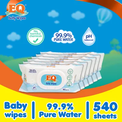 EQ Baby Wipes 99.9% Pure Water 90s x 6 packs (540 pulls)