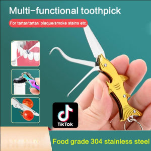 Multifunctional 304 stainless steel toothpick keyring