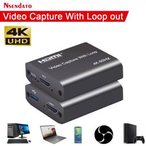 4K 60Hz USB HDMI Video Capture Card TV Loop 1080P 60Hz Game Recording Plate Live Streaming USB2.0 Grabber for PS3 PS4 Camera