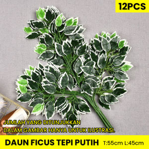 (Harga Murah) 12buah  daun beringin tiruan daun buatan cabang plastik daun hijau dekorasi tanaman dalam ruangan