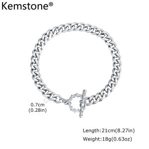 Kemstone สร้อยข้อมือโซ่ขอบสแตนเลสสตีลไร้สนิมสำหรับผู้ชายมีตะขอ T-Bar 3MM 5MM 7MM