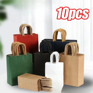 10pcs Kraft Paper Bag with Handle Hand bags Thickened Christmas Valentines Day Marriage Birthday Gift Wrapping Bags Shopping Bag