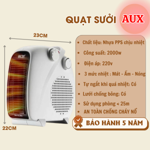 Máy Sưởi Cho Bé Quạt Sưởi Ấm Phòng Ngủ AUX 2 Chiều Nóng - Mát An Toàn Không Khô Da Mùa Đông
