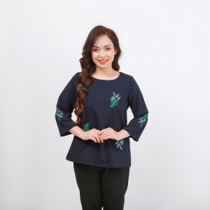 Áo trung niên nữ dài tay Vải Linen Mềm Nhẹ họa tiết thêu hoa thanh lịch Thương hiệu Thiều Hoa P0109