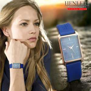 HENLEIN Jam Tangan Wanita Original Bergaransi Kasual Segi Tali Silikon HW-6004 Navy