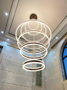 Modern Gentle Spiral Ring Chandelier Stepless Dimmable LED Pendant Light Lampu Gantung Ruang Tamu & Tangga