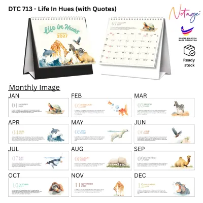 2027 Malaysia Public Holiday Table Calendar Desktop 7” Flip Calendar with Cream Card Pages Wire-O Stand