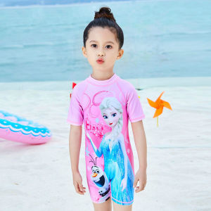 Đồ Bơi Cho Bé Gái Bộ Bơi Bé Gái Liền Thân Tặng Kèm Mũ Họa Tiết Công Chúa Chất Liệu Co Giãn Cho Bé Từ 9-30kg HB2306