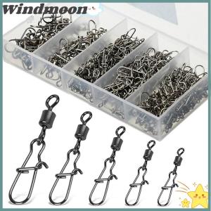[Windmoon]🌟🌟【Hot Sale】🎈 100pc box Stainless Steel Fishing Connector Pin 4# 6# 8#10#12# Bearing Rolling Swivel With Snap Fishhook Lure Accessories