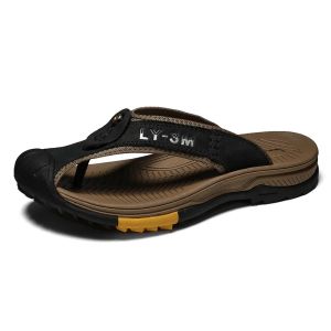 Genuine Cow Leather Shoes Men Sandals Flip Flops Mens Casual Shoes Classic Massage Men Beach Slippers Anti-slip Summer 2026 New2026