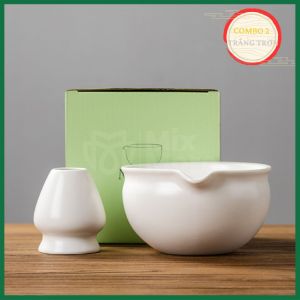 Combo chawan và đế gác bộ dụng cụ pha matcha phong cách Nhật pha chế tại nhà quán cà phê...quà tặng tinh tế Mixmore