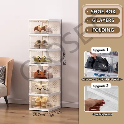 Foldable Shoe Cabinet Organizer Acrylic Plastic Shoe Rack Organizer Double Door Dustproof Shoe Box Storage Organizer Space Saving Shoe Organisers