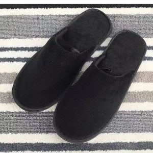 Mens solid color minimalist high end hotel slippers cotton anti slip indoor slippers for home use