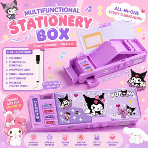 Cartoon Multifunctional Pencil Case with Magnetic Cover Lock Stationery Box Girls School Gift