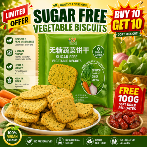 Sugar-Free Vegetable Cookies 100% Natural High Fiber Low-Fat Biscuits Healthy Snack Halal Save More