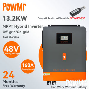 PowMr 13.2KW Hybrid Inverter 48v Off Grid/On Grid Switchable Solar Inverter Built in 160 MPPT Solar Charger Controller Can Work Without Battery