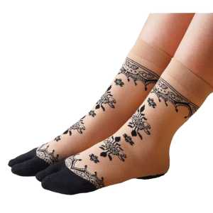 IVLOVE - Kaos Kaki Muslimah Jempol Warna Kulit Motif dan Polos Tapak Hitam / Termurah Kaos Kaki Wanita Jempol Warna Kulit Kaos Kaki Cewek Jempol Kaos Kaki Motif Seperti Hena