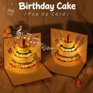 MYTHIS LED Light 3D Birthday Cake Cards Music Function Paper Birthday Party Gift Message Card Gifts Birthday Cake Card for Boyfriend Girlfriend Friends