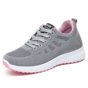 Korean Upper Mesh Get Some Air Women Sports Lightweight Shoes Rubber Laces Sport Running Sneakers Soft Elastic Plus Fashion Comfortable Breathable Plain Flat Shoe 36-41