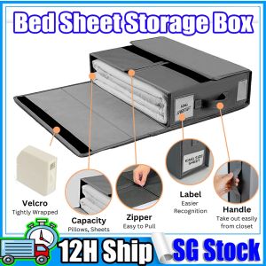 Portable Handle Bed Sheet Box Large Capacity Bed Sheet Capacity Storage Box Dust Proof With Zipper Sheet Organizer