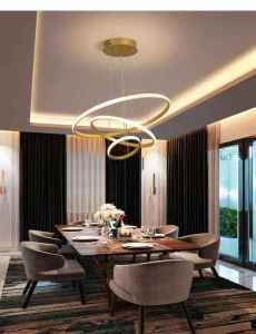 โคมไฟระงับเพดานห้องนั่งเล่นติดตั้งง่ายด้วยการเปลี่ยนสี 3 สี ปรับความสูงได้รูปร่างสามารถปรับได้