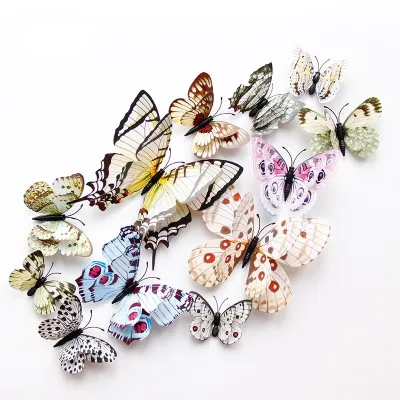 12Pcs 3D Colorful Double Layer Magnetic Butterfly Wall Sticker Refrigerator Magnet Stickers DIY Home Decor A25