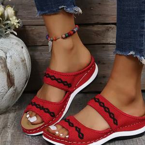 Thick-Soled Wedge Heel Mesh Slippers Flat-Soled WomenS One-Strap Sandals