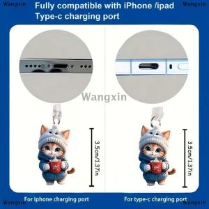 [COD] Wangxin Cute 2D Cat Phone Anti Dust Cap Charge Port Plug For IPhone Type C Dust Protection Stopper Accessorie