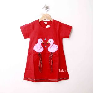 Baju Anak Cewek Perempuan Dress Kaos Usia 3 4 5 6 7 8 Tahun Bordir Flamingo