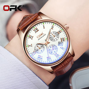 OPK 100% Original Import Genuine Leather Waterproof Mens watch Luminous Calendar European and American simple style