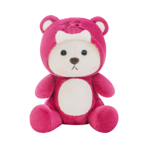 Gấu bông Lena đội mũ gấu dâu ngồi đáng yêu Gấu teddy trắng cosplay gấu dâu cute
