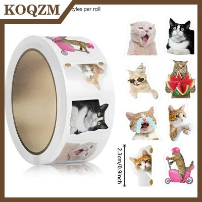 KOQZM 500 cái cuộn phim hoạt hình dễ thương mèo dán máy tính xách tay Mũ bảo hiểm dán khuyến khích trẻ em để DIY công cụ sáng tạo