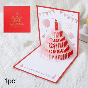 3D Birthday Cake Cards Exquisite LED Pop Up Greeting Card Illuminated Party Message Gift Card Cake Design Paper For Birt