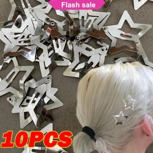 SHENHAO2🎀 10Pcs Sao Tóc Clip Snap Tóc Barrettes Không Trượt Năm Cánh Sao Phụ Kiện Tóc Cho Cô Gái Phụ Nữ Y2K Kim Loại Tóc Clip