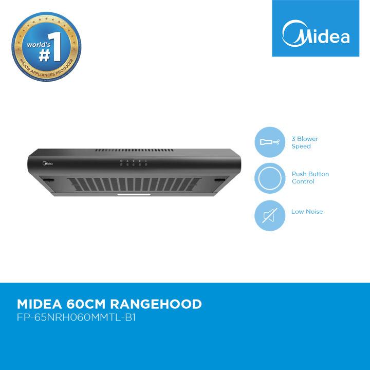 Midea 60CM Black Slim Push Button Ducted / Ductless Range Hood FP
