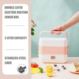 SG🔥【Ready Stock】Double layer electric lunch box portable heating 2L 4-pot lunch box food constant temperature heating small steamer mini rice cooker (UK Plug) 加热饭盒