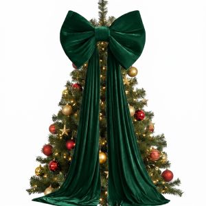 MINIS Long Streamers Large Velvet Christmas Bow Soft Draping Solid Color Tree Bow with Long Tails Luxury Wrinkle Resistant Christmas Wreaths Bow Christmas Tree