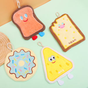 4PCS Cute Cartoon Food Cheese Hand Towel Hanging Towels Double-thickness Absorbent Quick Drying Kitchen Dishcloths Bathroom Soft Coral Velvet Towels
