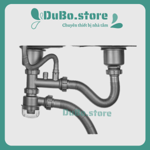Bộ xi phông chậu rửa chén bát 2 hố to nhỏ loại đúc dây thoát cao cấp 1 thoát tràn.