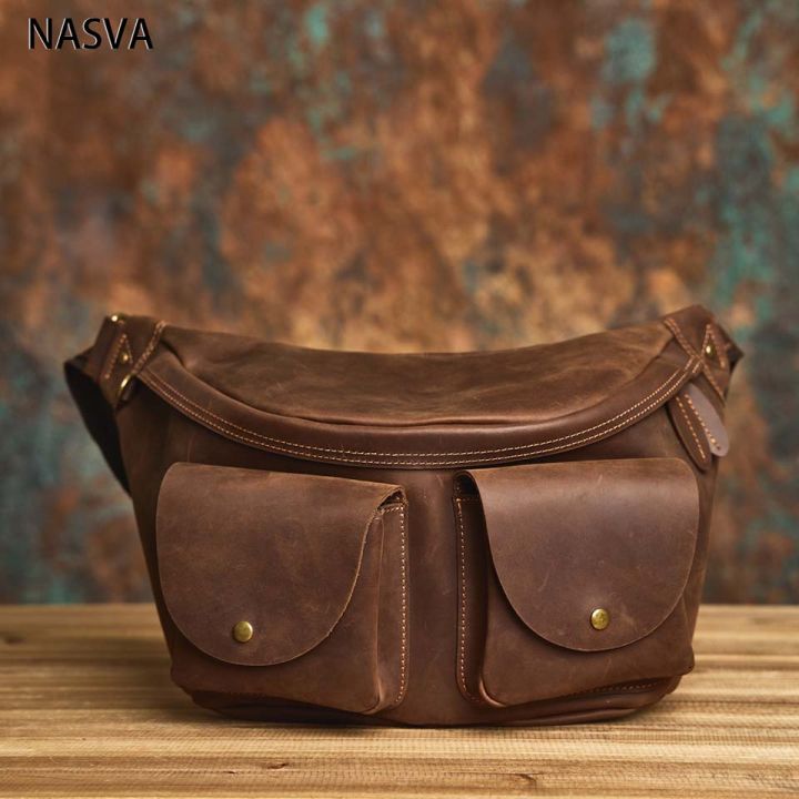 Men Crazy Horse Leather Chest Bag Cowhide iPad Mini Bags main image 1