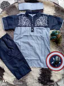 Koko kurta salur anak laki laki usia 1th-13th Lengan Pendek motif Bordir katun bonus peci
