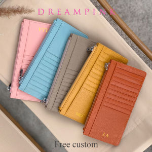 Large Capacity Long Zipper Card Holder Custom Letters Genuine Leather Men Credit Card Wallet Business Women Phone Clutch Purse2026
