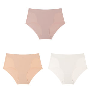 INTIMA 3PCS Ice Silk Panties Panty for Women Breathable Antibacterial Non-pinch Mid-waist Plain Color Sports Briefs Underwear Stitching Bikini