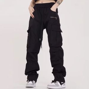 Joggers Pants for Women Loose High Waist Pants Pants For Women New Style 2024 Khaki Multi-pocket Overalls Wide Leg Pants For Women